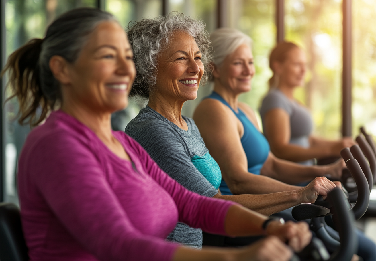 Група людей старшого віку під час ритмічного тренування